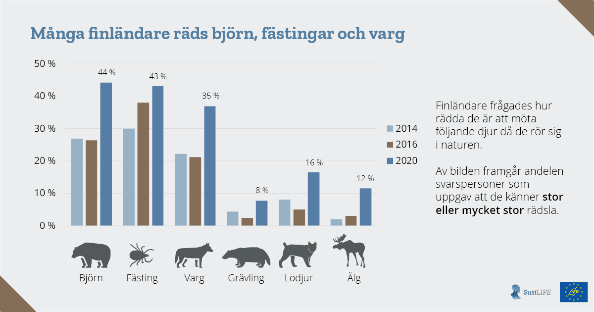 Många finländare räds björn, fästingar och varg